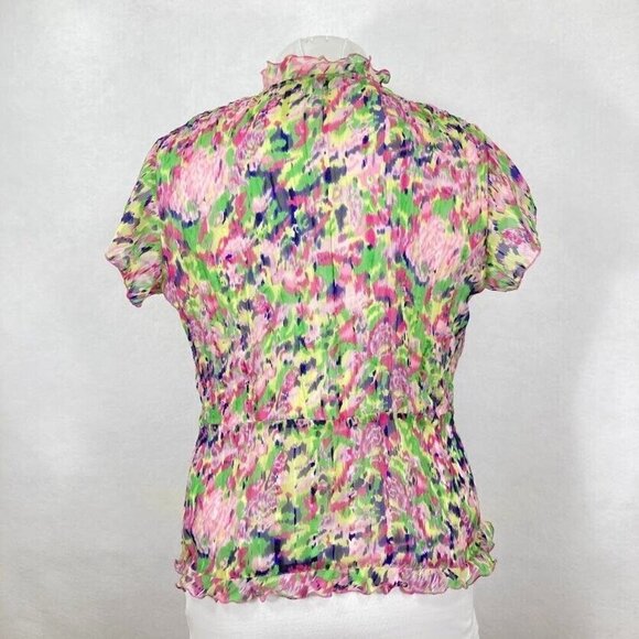 Sheer Babydoll Top Tie Front Flounce Sleeve Floral Ruffle Fairy Dainty Y2K Med - Picture 4 of 5